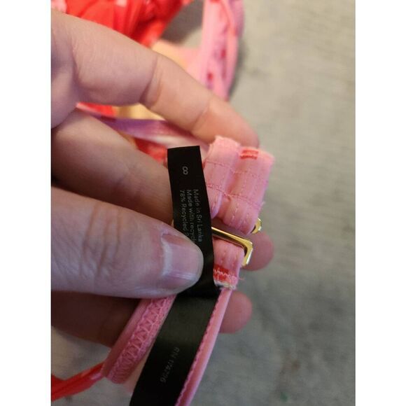 Summersalt The Tie Marina Bikini Top - Square Dot in Flamingo & Hibiscus Size: 8 - Picture 4 of 4